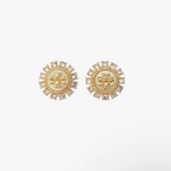 NWT Tory Burch Moondance Mother Of Pearl Crystal Stud Earrings MSRP $150 - Picture 1 of 5